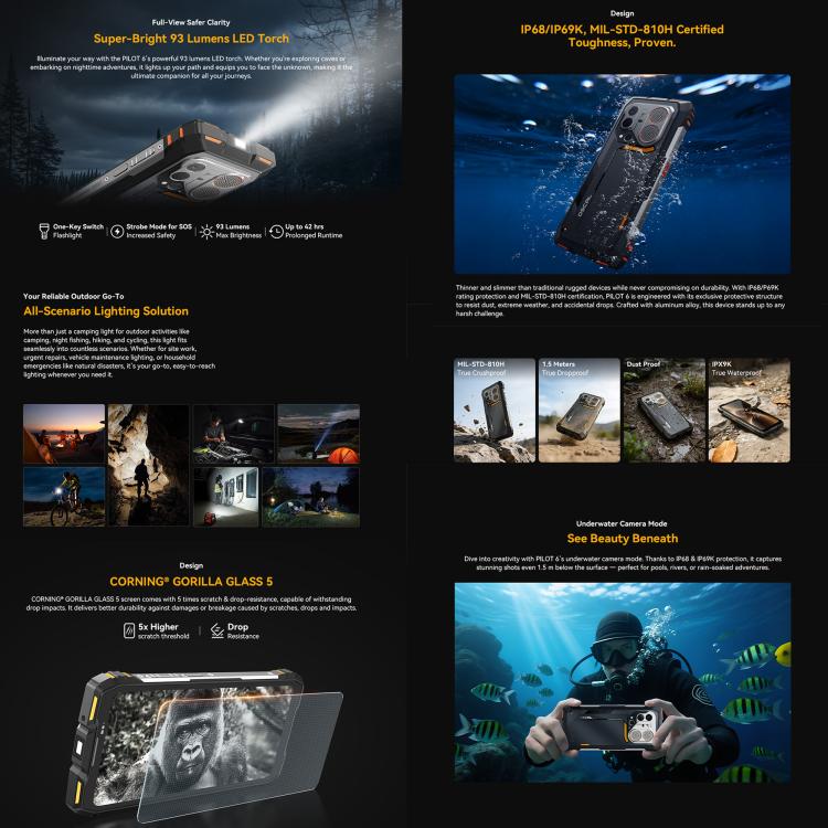 Blackview Oscal Pilot 6 Telemóvel Robusto Térmico, 12GB+256GB, Câmara de Visão Noturna, 6,78 polegadas Android 16 MediaTek MT8781 Helio G100 Octa Core, Rede: 5G, OTG, NFC