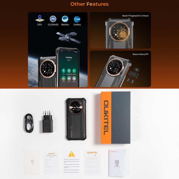 Telefone robusto Oukitel G6, 4GB+128GB, Identificação por impressão digital, Bateria de 10600mAh, 6,52 polegadas Android 16.0 Unisoc T615 Octa Core, NFC, OTG, Rede: 4G, 4GB+128GB