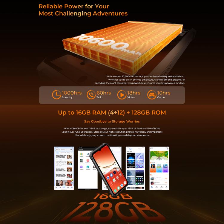 Telefone robusto Oukitel G6, 4GB+128GB, Identificação por impressão digital, Bateria de 10600mAh, 6,52 polegadas Android 16.0 Unisoc T615 Octa Core, NFC, OTG, Rede: 4G, 4GB+128GB