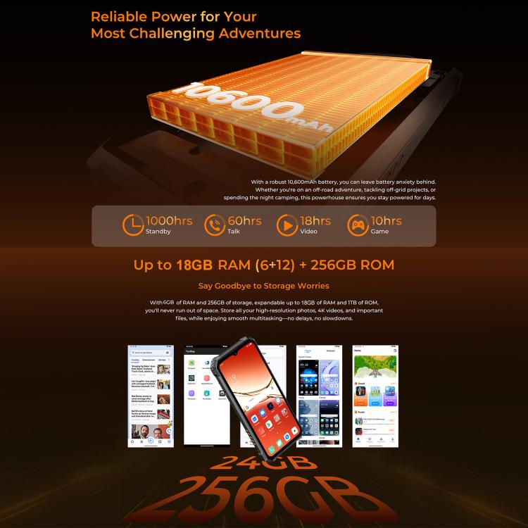 Telefone robusto Oukitel G6, 8GB+256GB, Identificação por impressão digital, Bateria de 10600mAh, 6,52 polegadas Android 16.0 Unisoc T615 Octa Core, NFC, OTG, Rede: 4G, 6GB+256GB