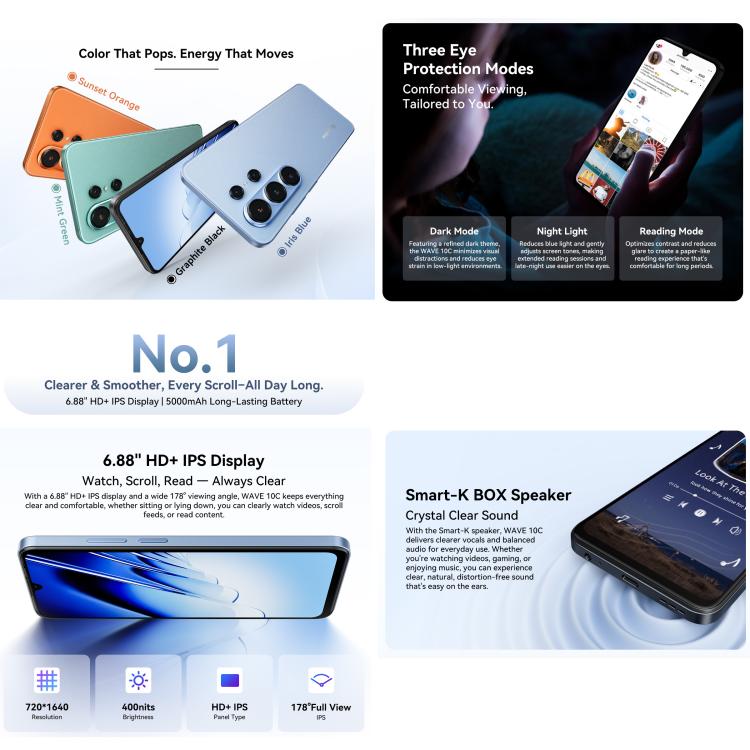 Blackview WAVE 10C, 4GB+128GB, 6,88 polegadas Android 16 Unisoc UMS312 / T310 Octa Core, Rede: 4G, OTG, WAVE 10C, 4GB+128GB
