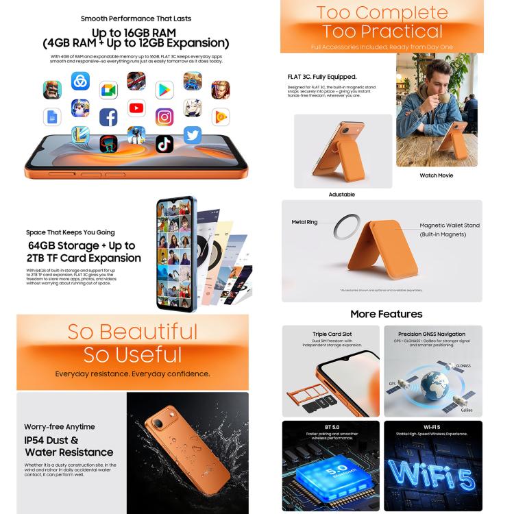 Blackview Oscal FLAT 3C, 4GB+64GB, 6,56 polegadas Android 16 Unisoc UMS312 T310 Quad Core, OTG, rede: 4G, 4GB+64GB