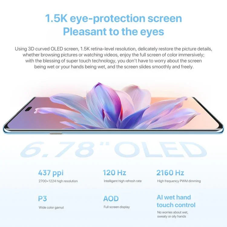 HUAWEI Enjoy 70X Edição Vitalidade, Identificação por Impressão Digital no Ecrã, 6,78 polegadas HarmonyOS 4.2 Octa Core, OTG, Sem Suporte Google Play, 8GB+128GB