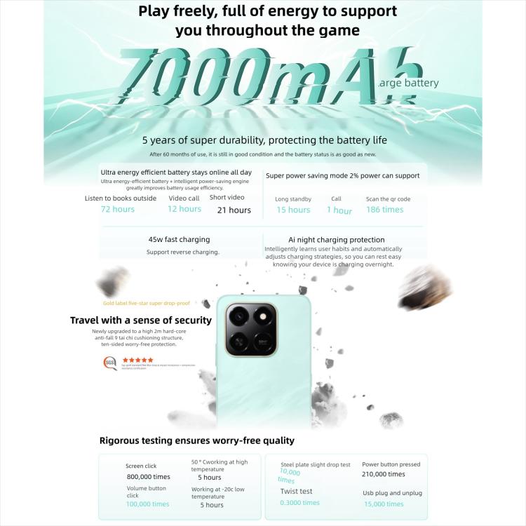 Honor Play10T, 12GB+256GB, Leitor de Impressões Digitais Lateral, 6,8 polegadas Android 15 Magic OS 9.0 Snapdragon 6s Gen 3 Octa Core, Rede: 5G, 12GB+256GB