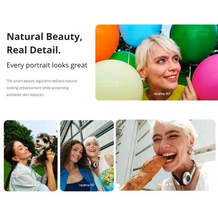 Realme 15T, 8GB+256GB, Identificação por Impressão Digital no Ecrã, 6,57 polegadas Realme UI 6.0 Android 15 MediaTek Dimensity 6400 Max Octa Core, NFC, Rede: 5G, 8GB+256GB