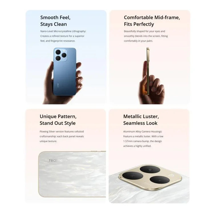 Realme 15T, 12GB+256GB, Identificação por Impressão Digital no Ecrã, 6,57 polegadas Realme UI 6.0 Android 15 MediaTek Dimensity 6400 Max Octa Core, NFC, Rede: 5G, 12GB+256GB