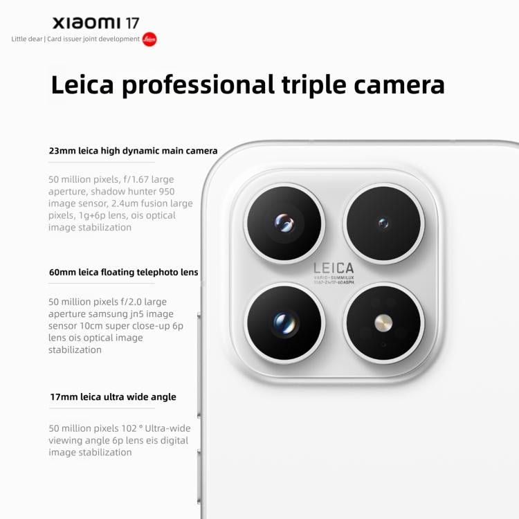 Xiaomi 17, 16GB+512GB, Impressão Digital Ultrassónica 3D, 6,3 polegadas Xiaomi HyperOS 3 Snapdragon 8 Elite Gen 5 Octa Core, NFC, Rede: 5G, 16GB+512GB
