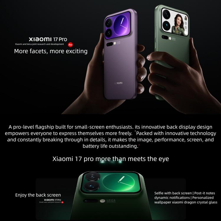Xiaomi 17 Pro, 12GB+512GB, Impressão Digital Ultrassónica 3D, 6,3 polegadas Xiaomi HyperOS 3 Snapdragon 8 Elite Gen 5 Octa Core, NFC, Rede: 5G, 12GB+512GB