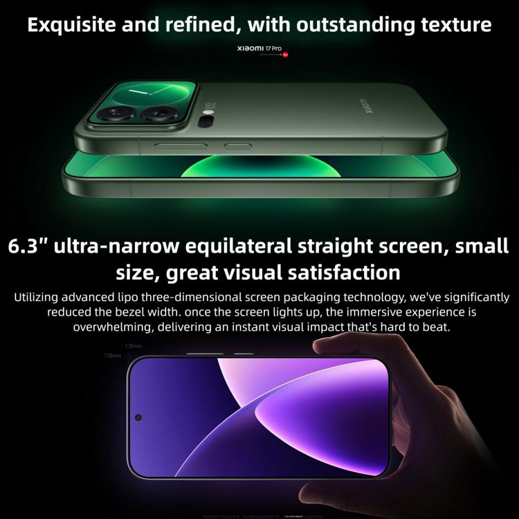 Xiaomi 17 Pro, 12GB+512GB, Impressão Digital Ultrassónica 3D, 6,3 polegadas Xiaomi HyperOS 3 Snapdragon 8 Elite Gen 5 Octa Core, NFC, Rede: 5G, 12GB+512GB