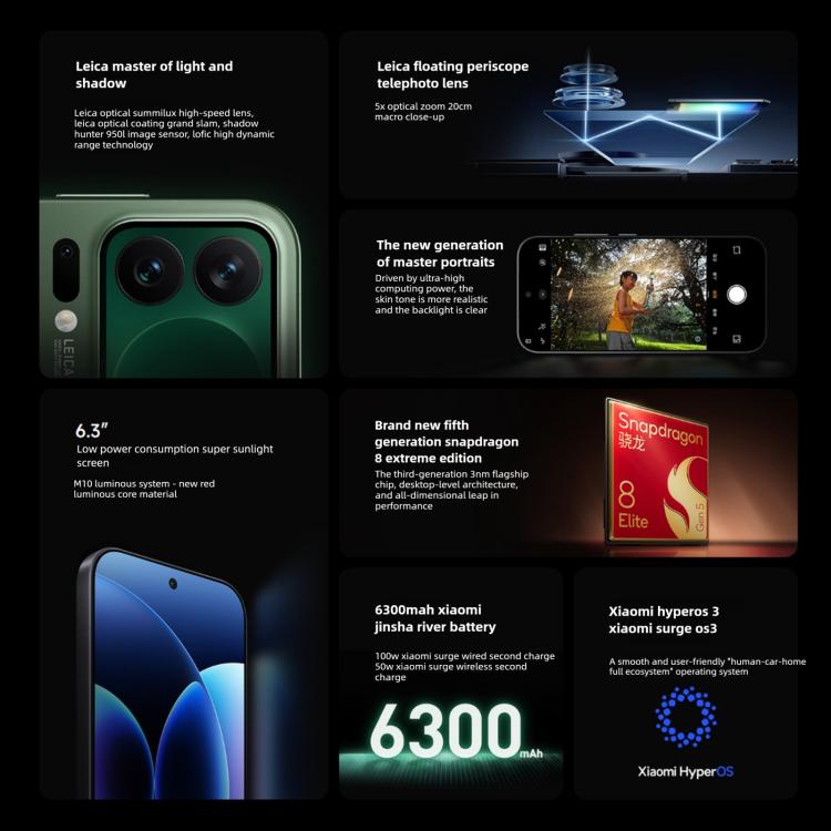 Xiaomi 17 Pro, 16GB+1TB, Impressão Digital Ultrassónica 3D, 6,3 polegadas Xiaomi HyperOS 3 Snapdragon 8 Elite Gen 5 Octa Core, NFC, Rede: 5G, 16GB+1TB