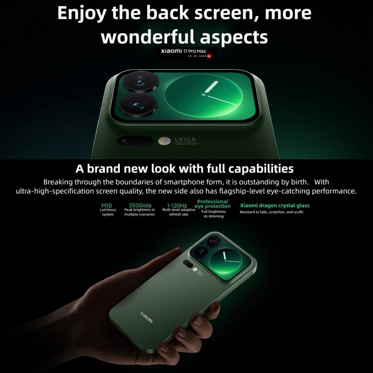 Xiaomi 17 Pro Max, 16GB+1TB, Impressão Digital Ultrassónica 3D, 6,9 polegadas + 2,9 polegadas Xiaomi HyperOS 3 Snapdragon 8 Elite Gen 5 Octa Core, NFC, Rede: 5G, 16GB+1TB