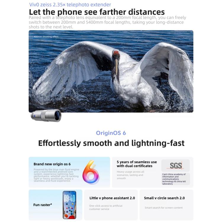 vivo X300, 12GB+256GB, 6,31 polegadas OriginOS 6 Android 16 Dimensity 9500 Octa Core, OTG, NFC, Rede: 5G, 12GB+256GB