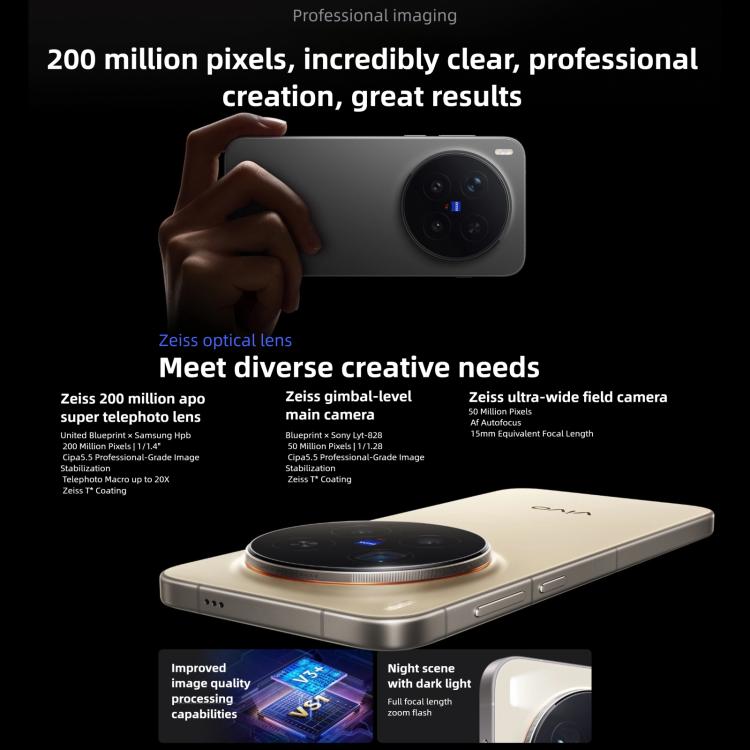 vivo X300 Pro, 16GB+512GB, 6,78 polegadas OriginOS 6 Android 16 Dimensity 9500 Octa Core, OTG, NFC, Rede: 5G, 16GB+512GB