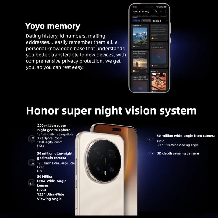 Honor Magic8 Pro, 12GB+256GB, Leitor de Impressões Digitais no Ecrã, 6,71 polegadas MagicOS 10.0 / Android 16 Snapdragon 8 Elite Gen 5 Octa Core, Rede: 5G, NFC, OTG, 12GB+256GB