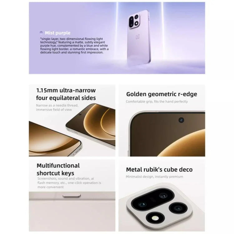 OnePlus 15, 12GB+512GB, Identificação de Impressão Digital no Ecrã, 6,78 polegadas ColorOS 16.0 Snapdragon 8 Elite Gen 5 Octa Core, NFC, Rede: 5G, 12GB+512GB