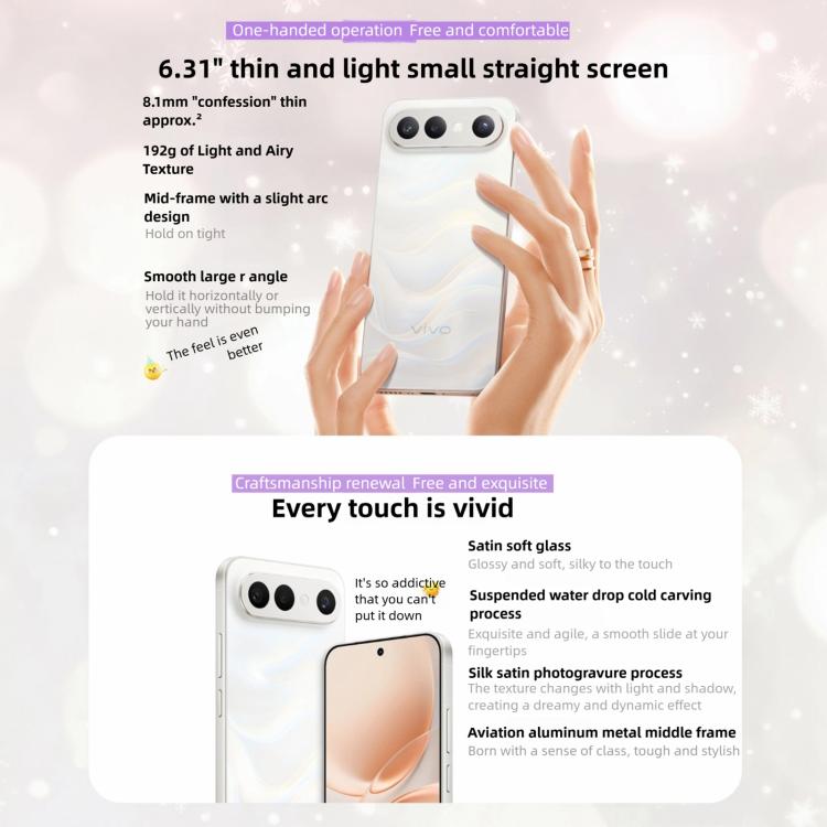 vivo S50 Pro mini, 12GB+256GB, Impressão Digital 3D, Android 16 OriginOS 6 Snapdragon 8 Gen 5 Octa Core de 6,31 polegadas, OTG, NFC, Rede: 5G, Suporte Google Play, 12GB+256GB