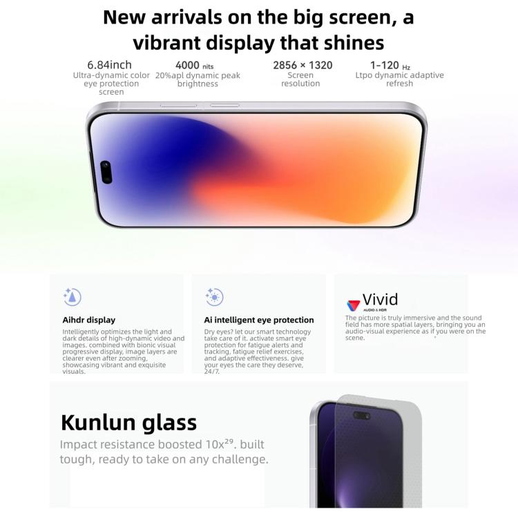 Huawei nova 15 Pro, Vidro Kunlun, 12GB+512GB, Identificação por Impressão Digital Lateral, 6,84 polegadas HarmonyOS 6.0 Kirin 9010S Octa Core, NFC, OTG, Não Suporta Google Play, Vidro Kunlun, 12GB+512GB