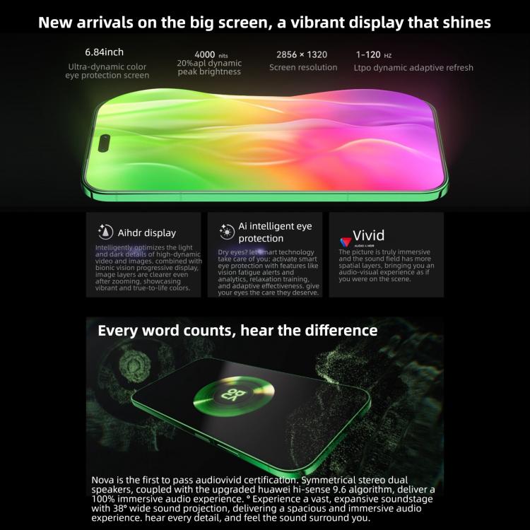 Huawei nova 15 Ultra, Vidro Temperado Xuanwu Kunlun, 12GB+512GB, Identificação por Impressão Digital Lateral, 6,84 polegadas HarmonyOS 6.0 Kirin 9010S Octa Core, NFC, OTG, Não Suporta Google Play, 12GB+1TB