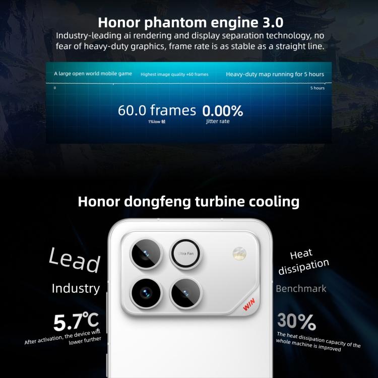 Honor WIN, 12GB+512GB, impressão digital ultrassónica 3D, bateria de 10000mAh, 6,83 polegadas MagicOS 10.0 / Android 16 Snapdragon 8 Elite Gen 5 Octa Core, Rede: 5G, NFC, OTG, 12GB+512GB