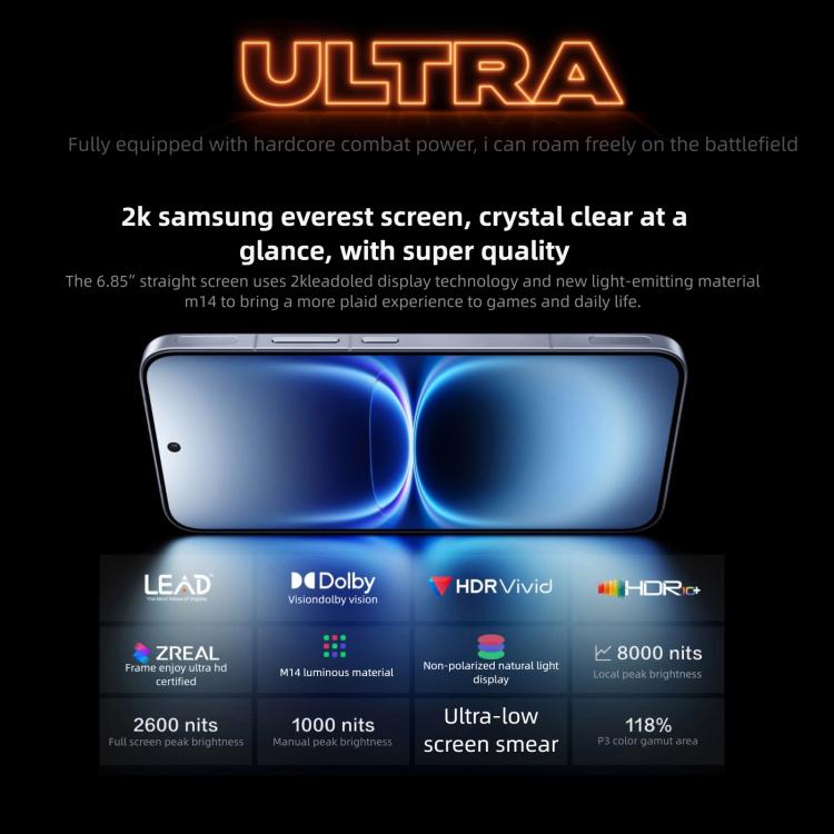 vivo iQOO 15 Ultra, 16GB+1TB, Impressão Digital 3D Ultrassónica, 6,85 polegadas Android 16 OriginOS 6 Snapdragon 8 Elite Gen 5 Octa Core, OTG, NFC, Rede: 5G, Suporte Google Play, 16GB+1TB