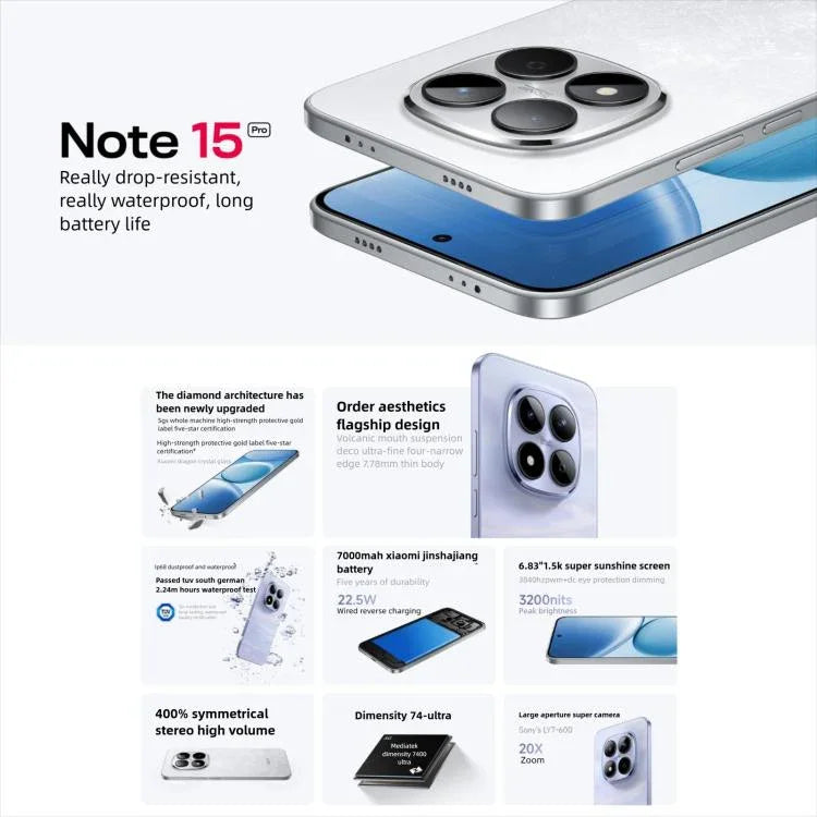 Xiaomi Redmi Note 15 Pro 5G, 12GB+256GB, 6,83 polegadas Xiaomi HyperOS 2 Dimensity 7400-Ultra Octa Core, Rede: 5G, NFC, 12GB+256GB