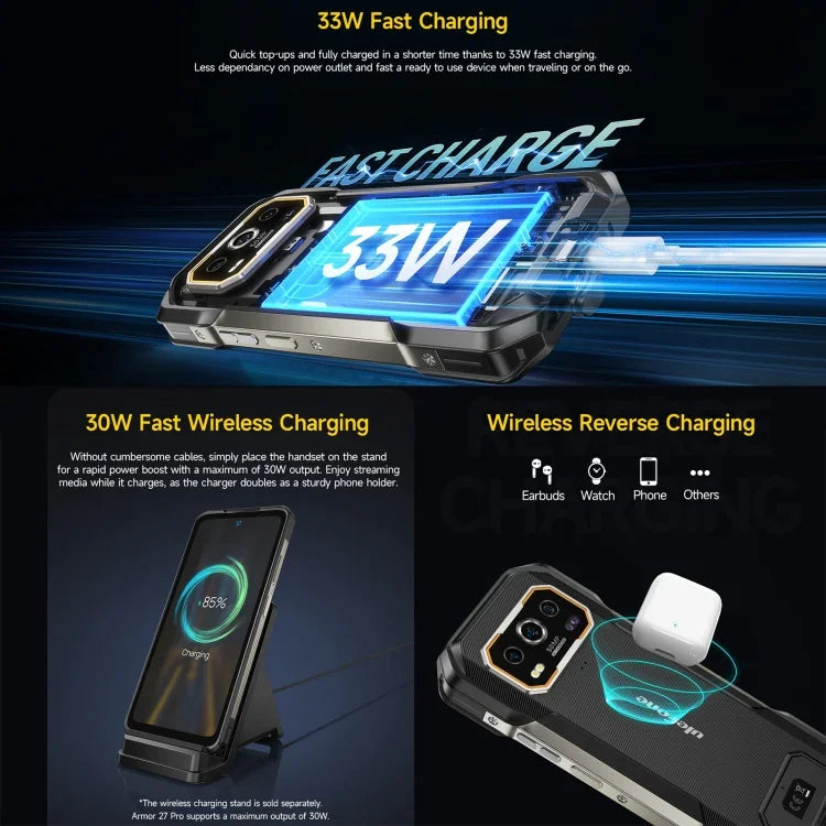 Ulefone Armor 27 Pro Telemóvel Robusto, 12GB+256GB, Visão Noturna, 10600mAh, 6,78 polegadas Android 14 MediaTek Dimensity 6300 Octa Core, Rede: 5G, NFC, Armor 27 Pro