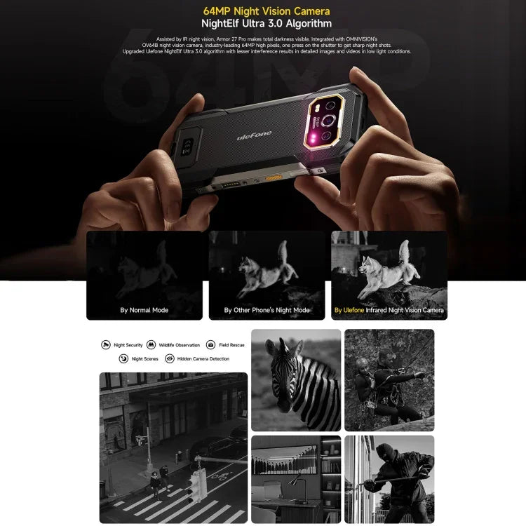 Ulefone Armor 27 Pro Telemóvel Robusto, 12GB+256GB, Visão Noturna, 10600mAh, 6,78 polegadas Android 14 MediaTek Dimensity 6300 Octa Core, Rede: 5G, NFC, Armor 27 Pro