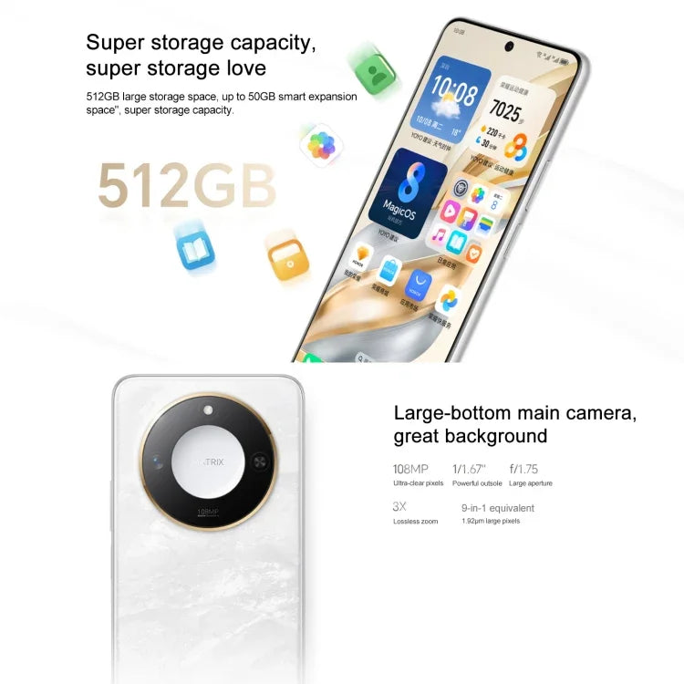 Honor X60, 12GB+512GB, Impressão Digital Lateral, 6,8 polegadas MagicOS 8.0 Dimensity 7025-Ultra Octa Core, Rede: 5G, OTG, Não Suporta Google Play, 12GB+512GB