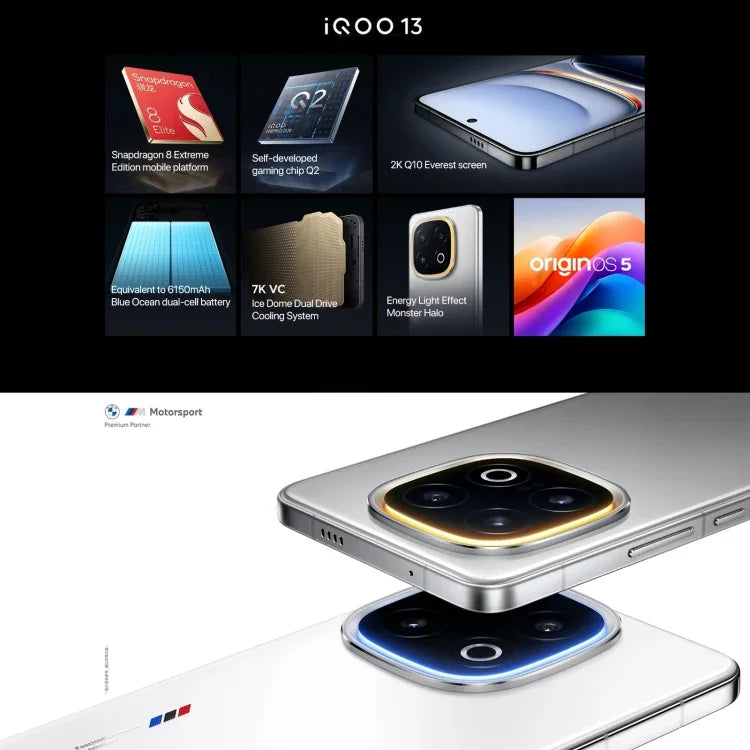 vivo iQOO 13, 16GB+1TB, Face ID / Identificação por Impressão Digital no Ecrã, 6,82 polegadas Android 15 OriginOS 5 Snapdragon 8 Elite Octa Core, OTG, NFC, Rede: 5G, Suporta Google Play, 16GB+1TB