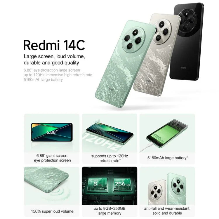 Xiaomi Redmi 14C, 4GB+64GB, 6,67 polegadas Xiaomi HyperOS MediaTek Helio G81-Ultra Octa Core, Rede: 4G, 4GB+64GB