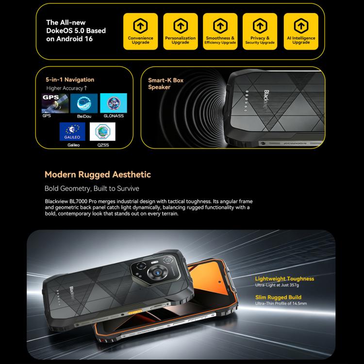 Telemóvel Robusto Blackview BL7000, 8GB+256GB, 6,78 polegadas Android 15 MediaTek Dimensity 6300 Octa Core, Rede: 5G, NFC, OTG, 8GB+256GB
