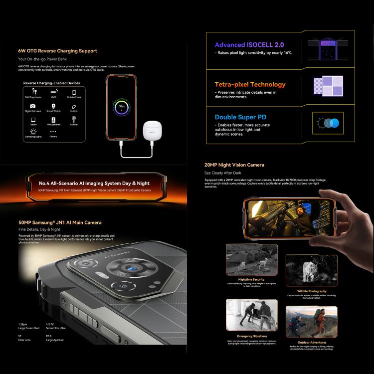 Telemóvel Robusto Blackview BL7000, 8GB+256GB, 6,78 polegadas Android 15 MediaTek Dimensity 6300 Octa Core, Rede: 5G, NFC, OTG, 8GB+256GB