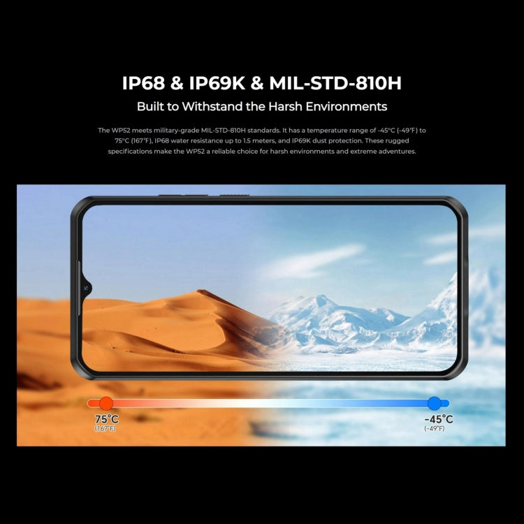 Oukitel WP52 5G Telemóvel Robusto, 4GB+256GB, 6,6 polegadas Android 14.0 MediaTek Dimensity 6100+ Octa-core 3.0GHz, NFC, OTG, Rede: 5G, WP52