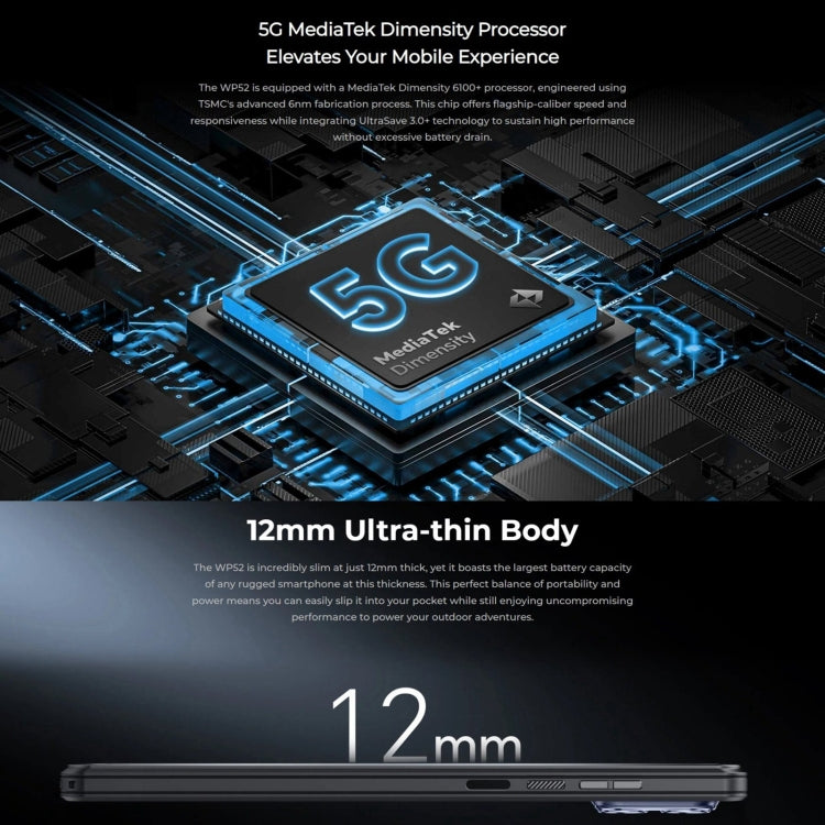 Oukitel WP52 5G Telemóvel Robusto, 4GB+256GB, 6,6 polegadas Android 14.0 MediaTek Dimensity 6100+ Octa-core 3.0GHz, NFC, OTG, Rede: 5G, WP52