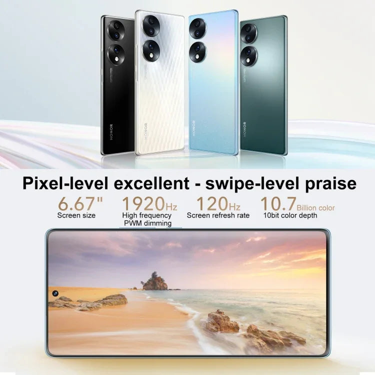 Três Câmaras Traseiras, Identificação de Impressão Digital no Ecrã, 6.67 polegadas Magic UI 6.1 Qualcomm Snapdragon 778G Plus Octa Core até 2.5GHz, Rede: 5G, OTG, NFC, Não Suporta Google Play, Honor 70 5G 12GB+512GB