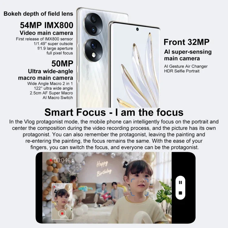 Três Câmaras Traseiras, Identificação de Impressão Digital no Ecrã, 6.67 polegadas Magic UI 6.1 Qualcomm Snapdragon 778G Plus Octa Core até 2.5GHz, Rede: 5G, OTG, NFC, Não Suporta Google Play, Honor 70 5G 12GB+512GB