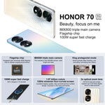 Três Câmaras Traseiras, Identificação de Impressão Digital no Ecrã, 6.78 polegadas Magic UI 6.1 Dimensity 9000 Octa Core até 3.05GHz, Rede: 5G, OTG, NFC, Não Suporta Google Play, Honor 70 Pro+ 5G 8GB+256GB