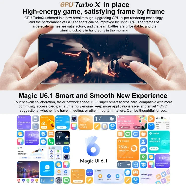 Três Câmaras Traseiras, Identificação de Impressão Digital no Ecrã, 6.78 polegadas Magic UI 6.1 Dimensity 9000 Octa Core até 3.05GHz, Rede: 5G, OTG, NFC, Não Suporta Google Play, Honor 70 Pro+ 5G 12GB+256GB