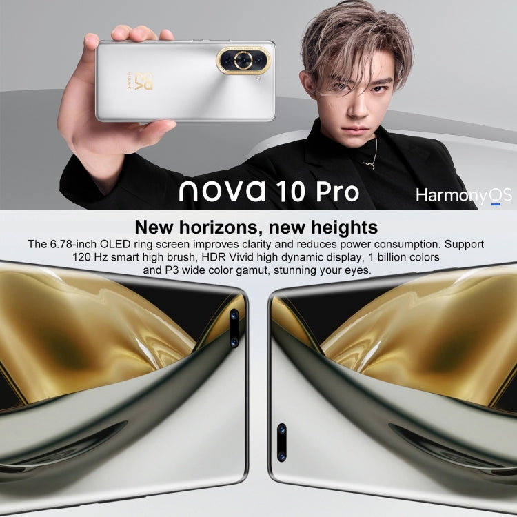 Três Câmaras Traseiras + Duas Câmaras Frontais, Identificação de Impressão Digital no Ecrã, 6.78 polegadas HarmonyOS 2 Qualcomm Snapdragon 778G 4G Octa Core até 2.42GHz, Rede: 4G, OTG, NFC, Não Suporta Google Play, nova 10 Pro 4G 256GB