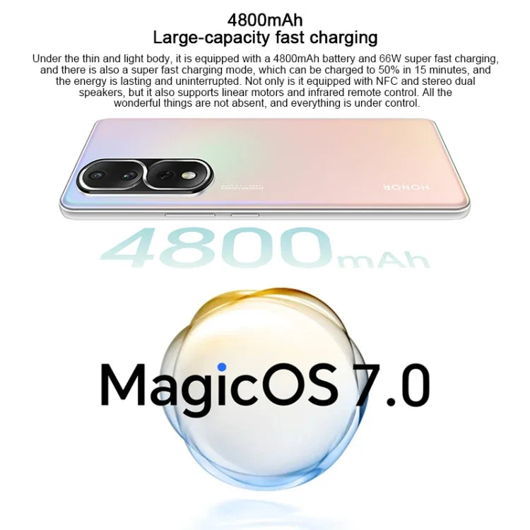 Câmaras Triplas Traseiras, Identificação por Impressão Digital no Ecrã, 6,67 polegadas Magic UI 7.0 Qualcomm Snapdragon 8+ Gen1 Octa Core até 3,0GHz, Rede: 5G, OTG, NFC, Não Suporta Google Play, Honor 80 Pro Flat 5G, 12GB+256GB