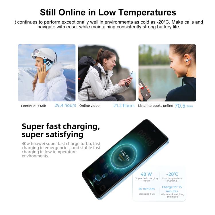 HUAWEI Enjoy 90 Plus, 8GB+256GB, Leitor de Impressões Digitais Lateral, 6,67 polegadas HarmonyOS 6.0 Kirin 8000, OTG, Não Suporta Google Play, 8GB+256GB
