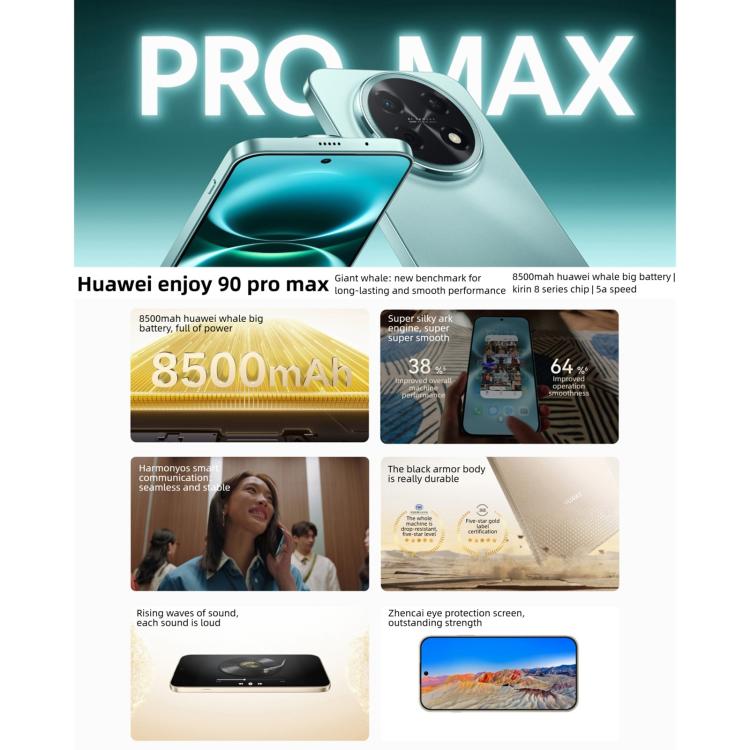 HUAWEI Enjoy 90 Pro Max, 8GB+128GB, Leitor de Impressões Digitais Lateral, 6,84 polegadas HarmonyOS 6.0 Kirin 8000, OTG, Não Suporta Google Play, 8GB+128GB
