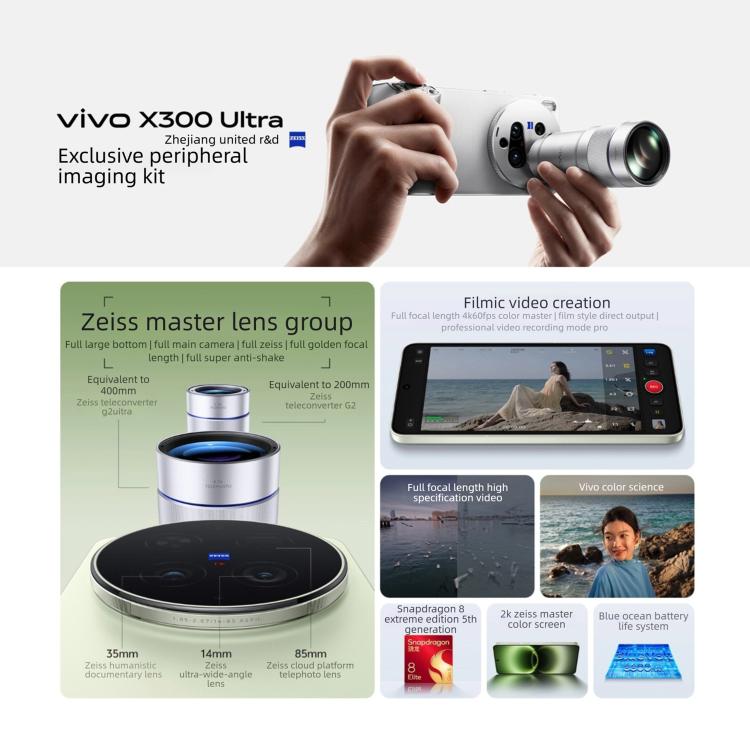 vivo X300 Ultra, 12GB+256GB, 6,82 polegadas OriginOS 6 Android 16 Snapdragon 8 Elite Gen 5 Octa Core, OTG, NFC, rede: 5G, 12GB+256GB