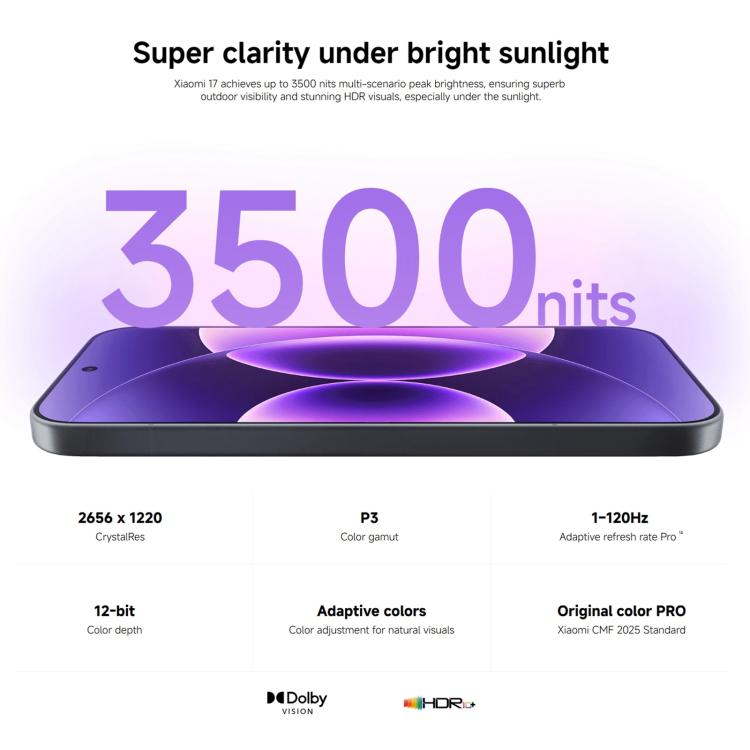 Xiaomi 17 Global, 12GB+256GB, Impressão digital ultrassónica, 6,3 polegadas Xiaomi HyperOS 3 Snapdragon 8 Elite Gen 5 Octa Core, NFC, Rede: 5G, 12GB+256GB