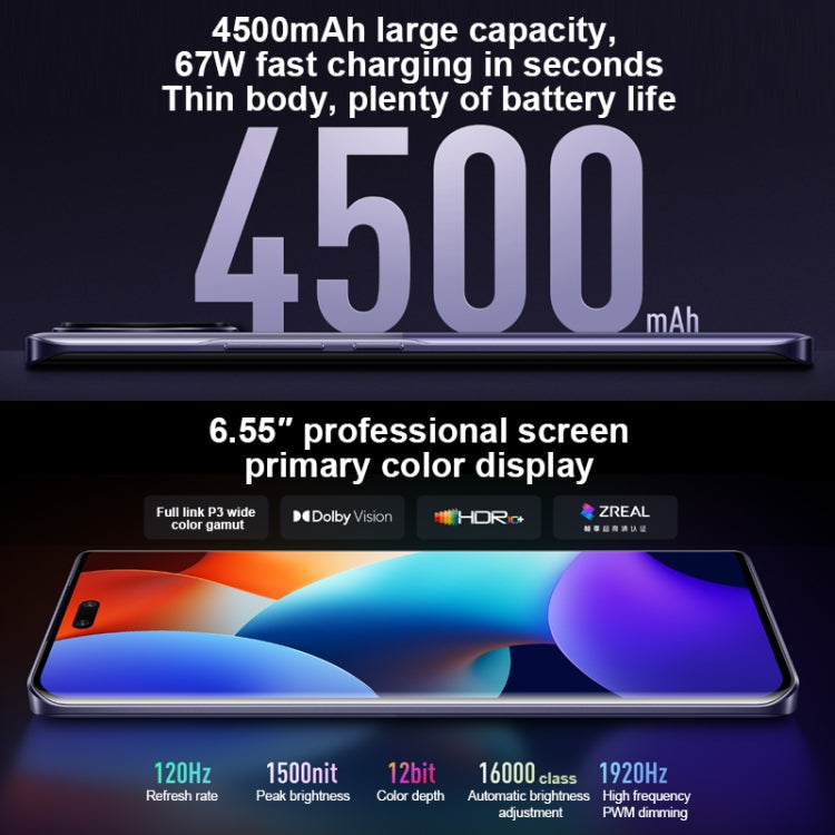 Três câmaras traseiras + duas câmaras frontais, identificação por impressão digital no ecrã, bateria de 4500mAh, 6,55 polegadas MIUI 14 Dimensity 8200-Ultra Octa Core 4nm até 3,1GHz, Rede: 5G, NFC, 16GB+1TB