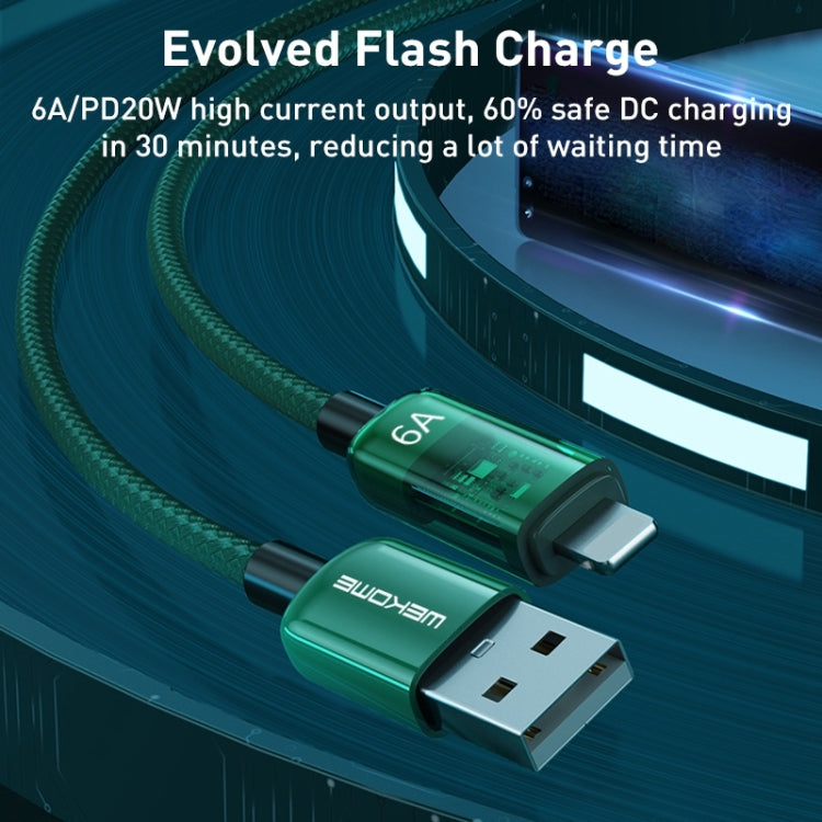 Cabo de Dados de Carregamento Rápido Transparente USB para 8 Pinos Série Pioneer WK WDC-180 6A, Comprimento: 1m, USB para 8 Pinos