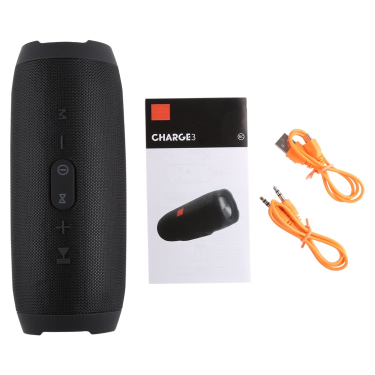Coluna estéreo Bluetooth impermeável Charge3 Life, microfone incorporado, suporte para chamadas mãos-livres, cartão TF, entrada AUX e power bank