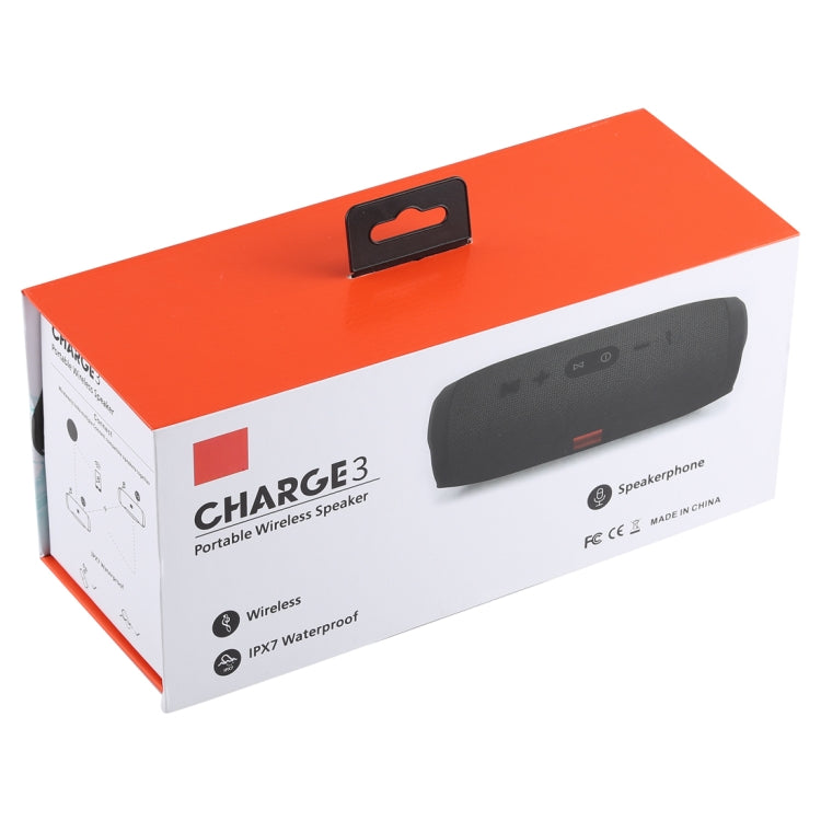 Coluna estéreo Bluetooth impermeável Charge3 Life, microfone incorporado, suporte para chamadas mãos-livres, cartão TF, entrada AUX e power bank