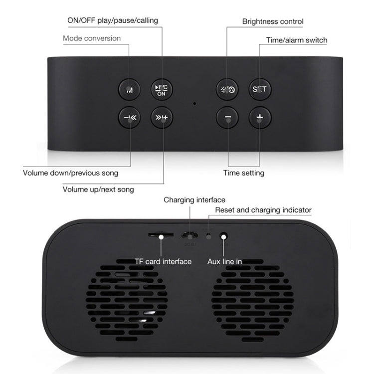 Coluna Mini Bluetooth 5.0 AEC BT501 com LED, Despertador, Relógio e Espelho, Suporta Cartão TF de 32G, BT501