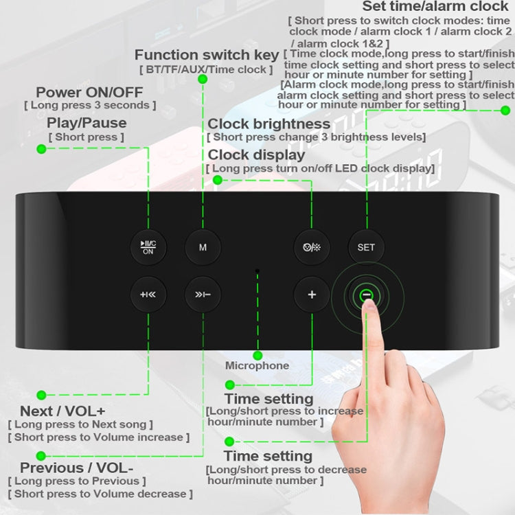 Coluna Mini Bluetooth 5.0 AEC BT501 com LED, Despertador, Relógio e Espelho, Suporta Cartão TF de 32G, BT501